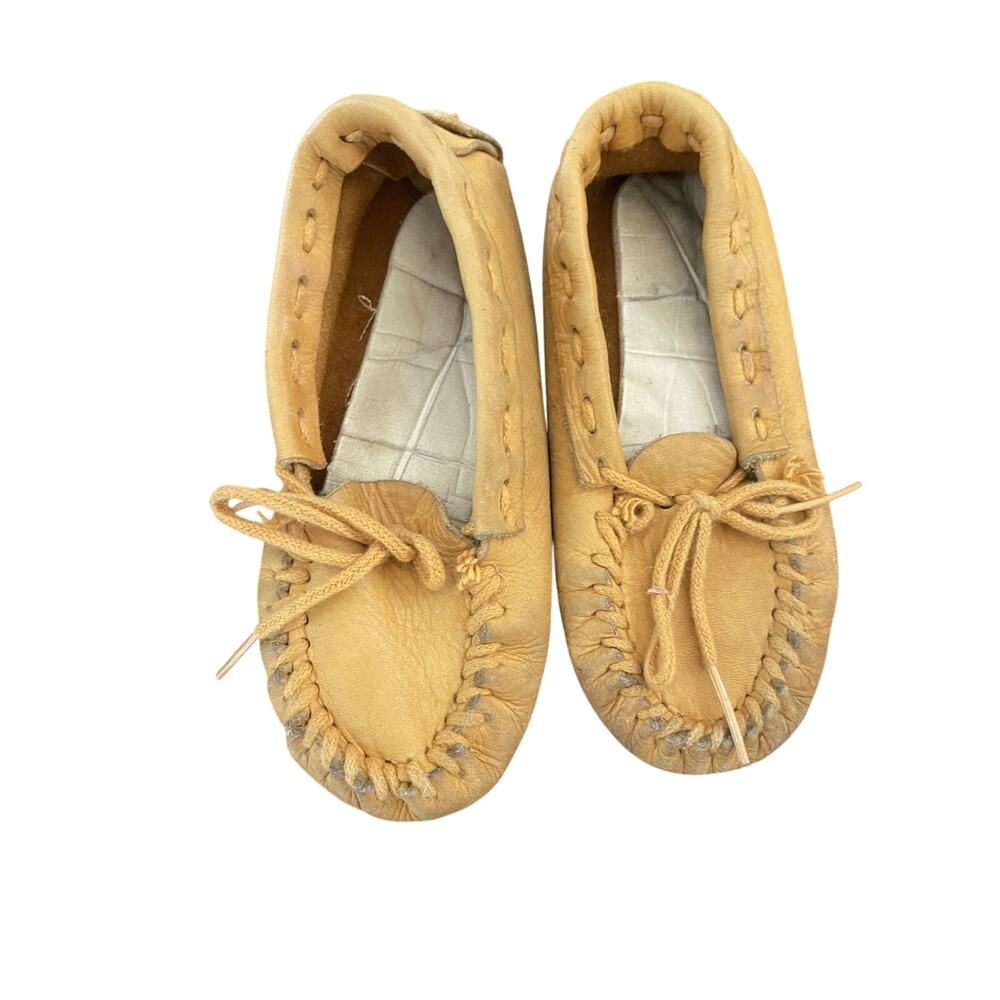 Vintage Handmade deer skin Moccasins Child/Toddler Leather 7.5” long very soft